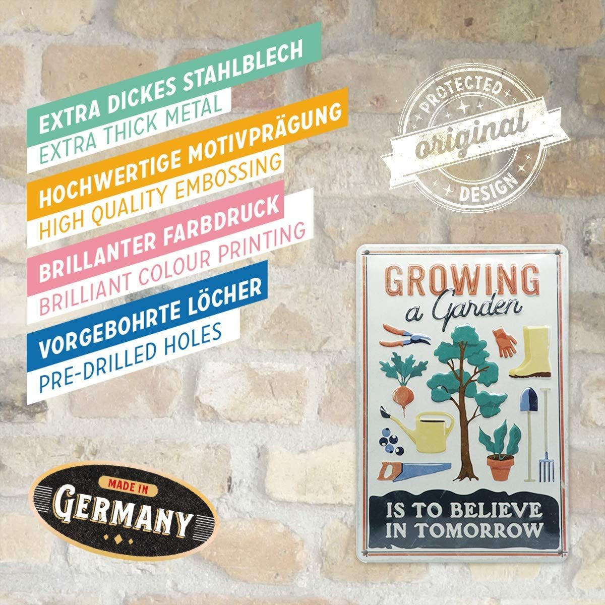 BLECHSCHILD 20/30 cm Outdoor & Activities Growing A Garden - Multicolor, Metall (20/30/0.2cm) - Nostalgic-Art