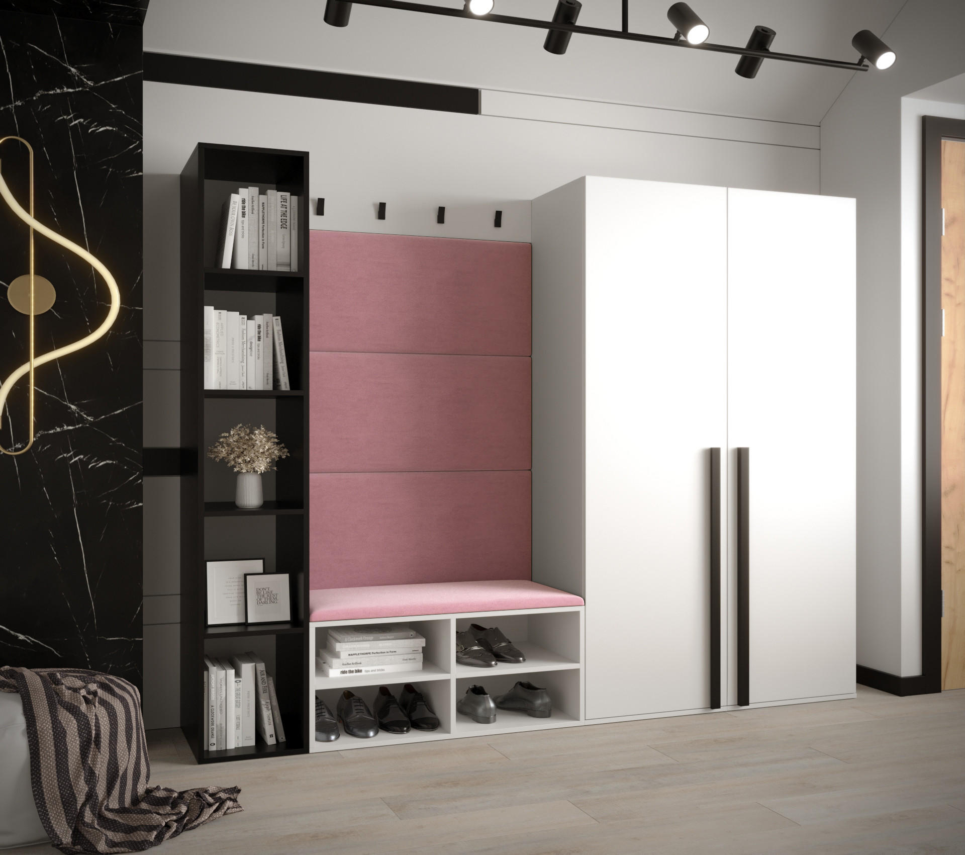 GARDEROBEN-SET 214/184/42 - Pink/Schwarz, Holz/Kunststoff (214/184/42cm) - MÖBEL KRYSPOL