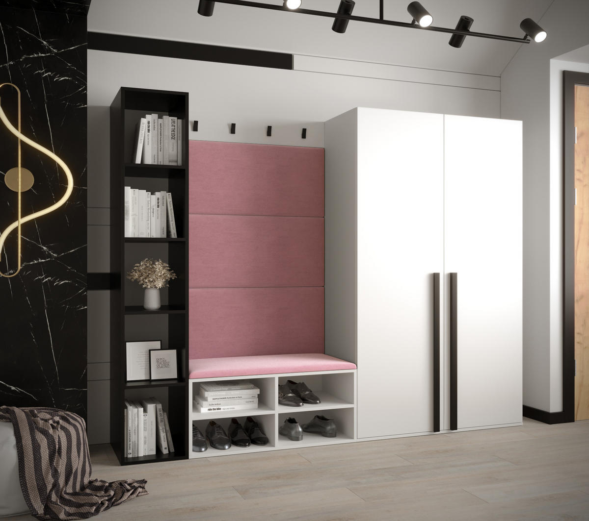 GARDEROBEN-SET 214/184/42 - Pink/Schwarz, Holz/Kunststoff (214/184/42cm) - MÖBEL KRYSPOL