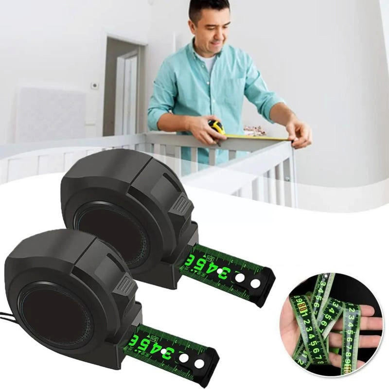 MASSBAND – 2 Stück – Schwarze, fluoreszierende Lineale – Hochpräzise, verstärkt, stoßfest, verschleißfest – 5 Meter x 19 Millimeter - Schwarz, Metall (500/1.9/1cm) - DCA