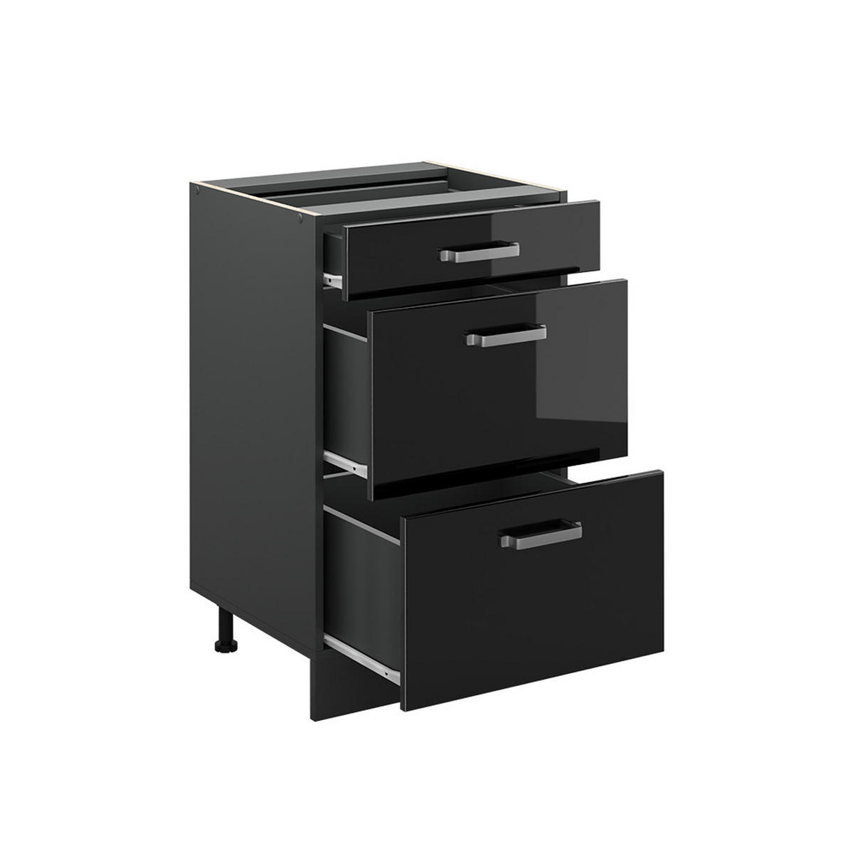 KÜCHENUNTERSCHRANK R-Line, Schwarz Hochglanz/Anthrazit, 50 cm Arbeitsplatte Anthrazit - Schwarz Hochglanz/Anthrazit, Holzwerkstoff (50/81.6/60cm) - Vicco