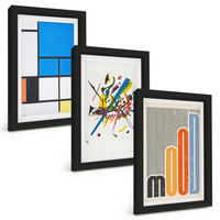 BILDER SET 3er Set - 20x30 cm Schwarzer Rahmen - Abstrakte moderne Geometrie - Schwarz, Kunststoff (20/30cm) - TULUP