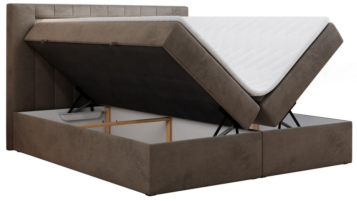 BOXBETT GOLD-5 LED 200/200 Braun Velvet - H3 - Braun, Holz/Textil (200/200cm) - MKS