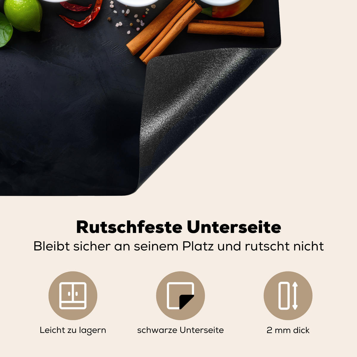 HERDABDECKPLATTE Kräuter - Gewürze - Konkrete Optik - Stilleben Herdabdeckung Induktionsfeld 60x52 cm - Multicolor, Kunststoff (60/52/0.2cm) - MuchoWow