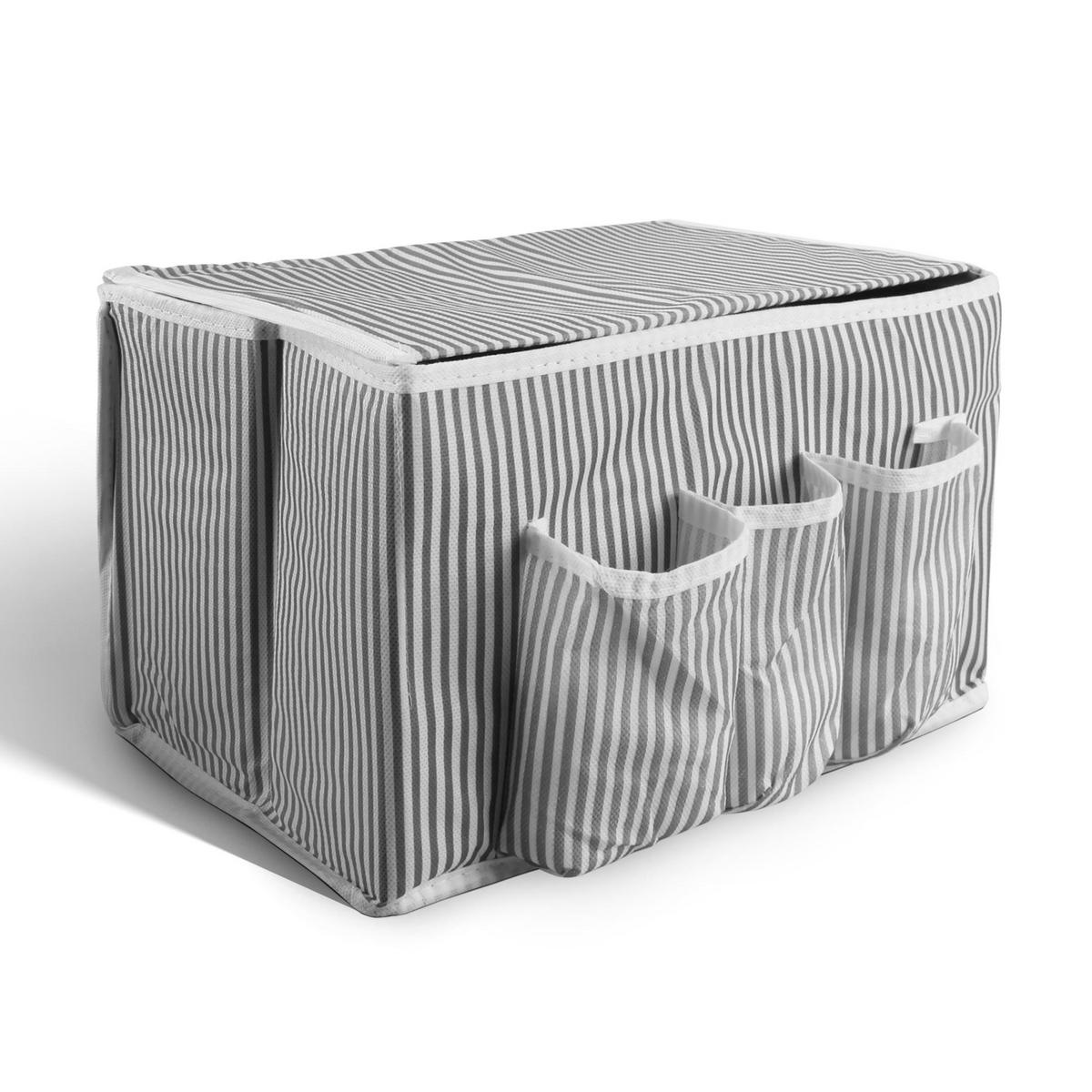 AUFBEWAHRUNGSBOX Stoff mit Holzgriffen faltbar 35x22x22 cm - Grau, Textil (22/22/35cm) - Bestlivings