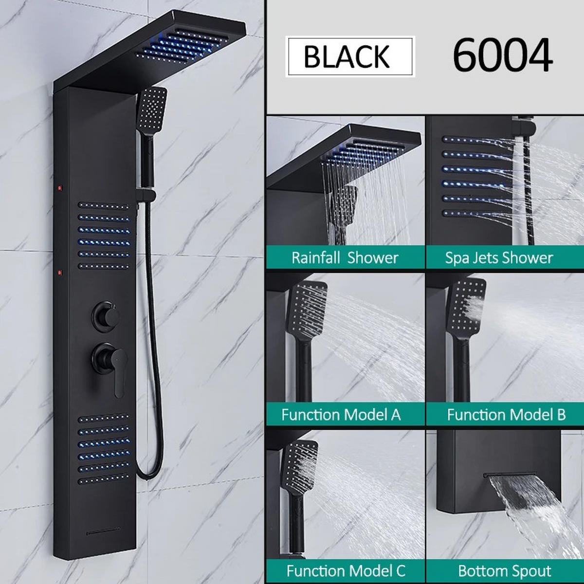 LED Duschpaneel Turmsystem Schwarz - Schwarz, Metall (46/122/20cm) - Kaket