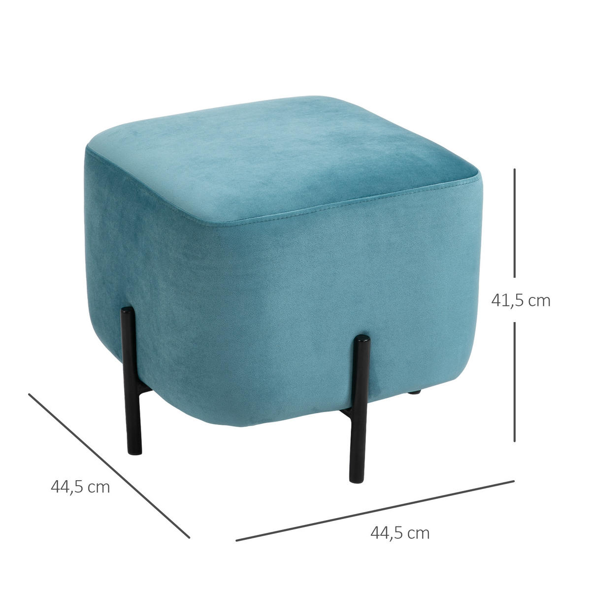 FUSSHOCKER Fußstütze für Wohnzimmer gepolstert Polyester Stahl Türkis - Türkis, Kunststoff (44.5/41.5/44.5cm) - HOMCOM