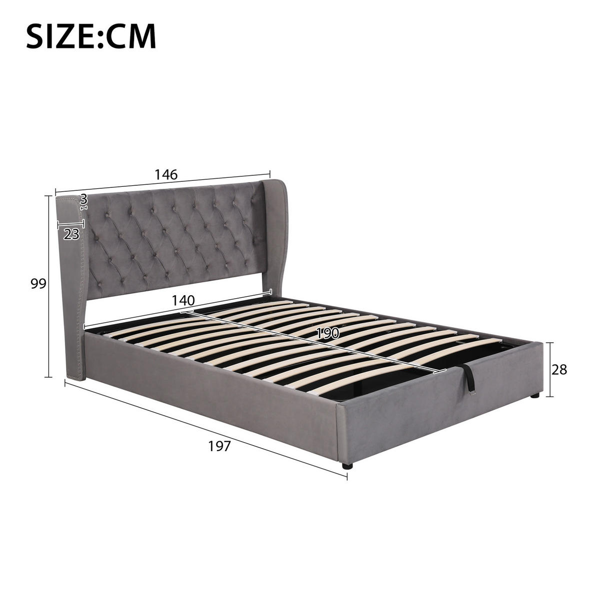 SAMT-POLSTERBETT 140/190 cm mit Bettkasten und gepolstertem Kopfteil in Grau - Grau, Textil (140/190cm) - BEAOK
