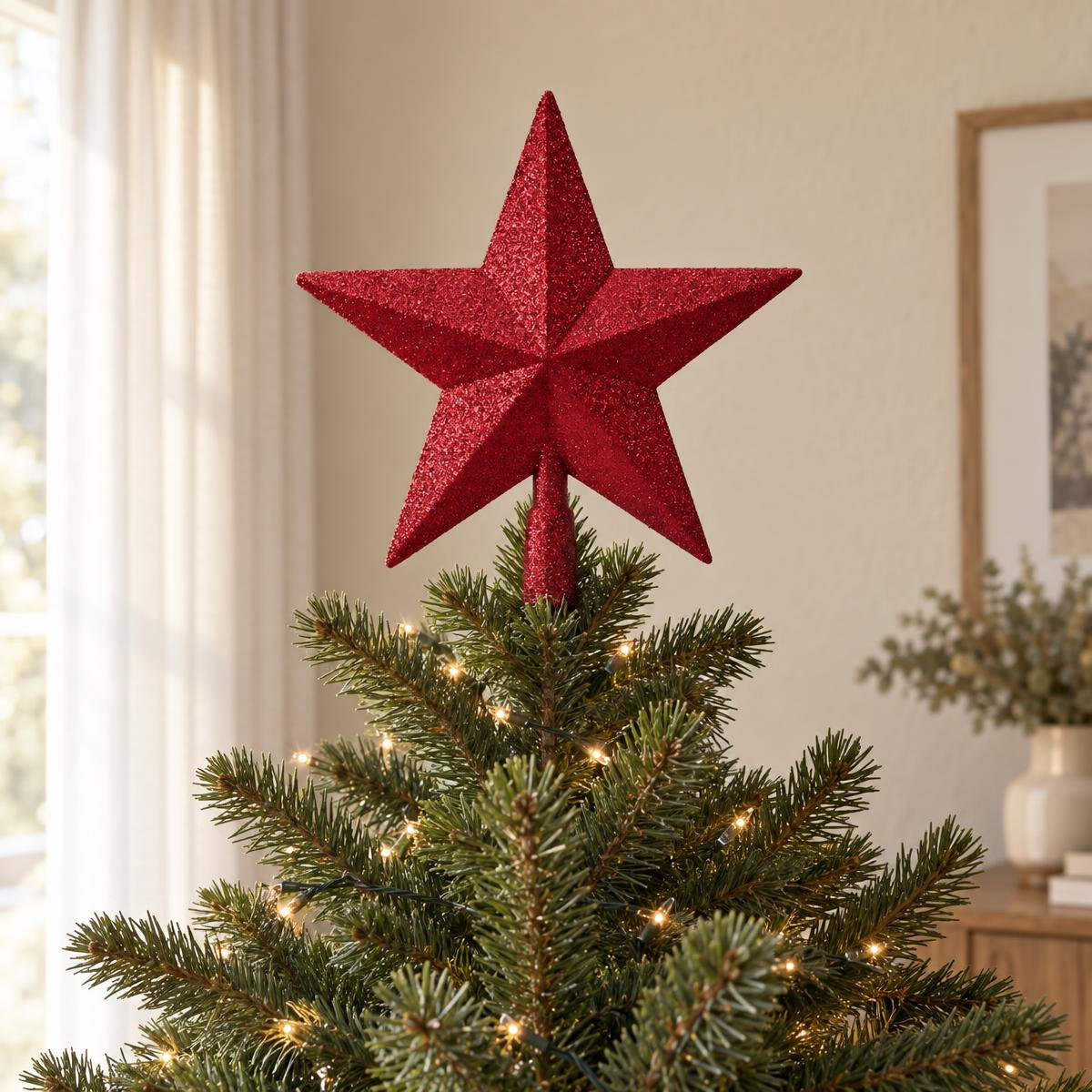BAUMSPITZE für den Weihnachtsbaum mit Glitzer 28,5/5,9/28,5 cm - Dunkelrot, Kunststoff (28.5cm) - Home Styling Collection