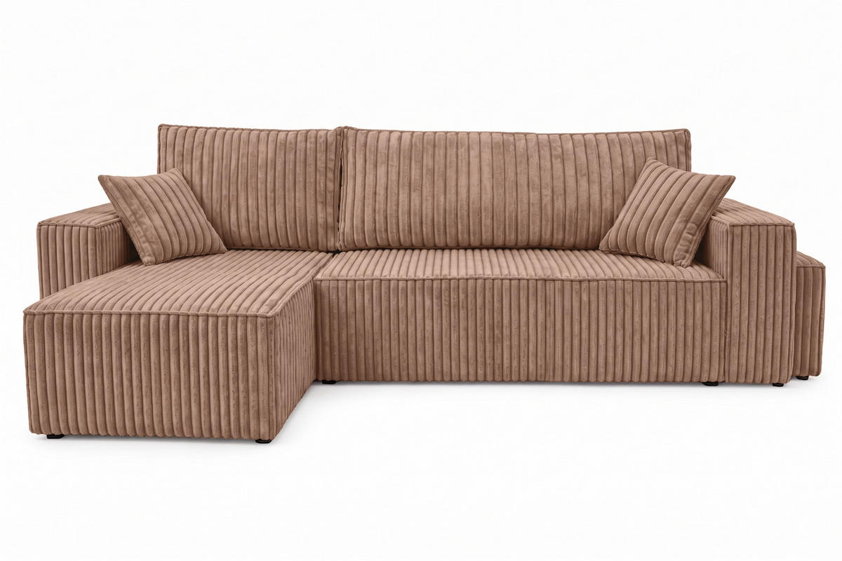 ECKSOFA Mit Schlaffunktion Und Pouf, Cordstoff Tilia, Braun, Links, Best L Mit Pouf - Braun, Holz (244/145cm) - Kaiser Möbel