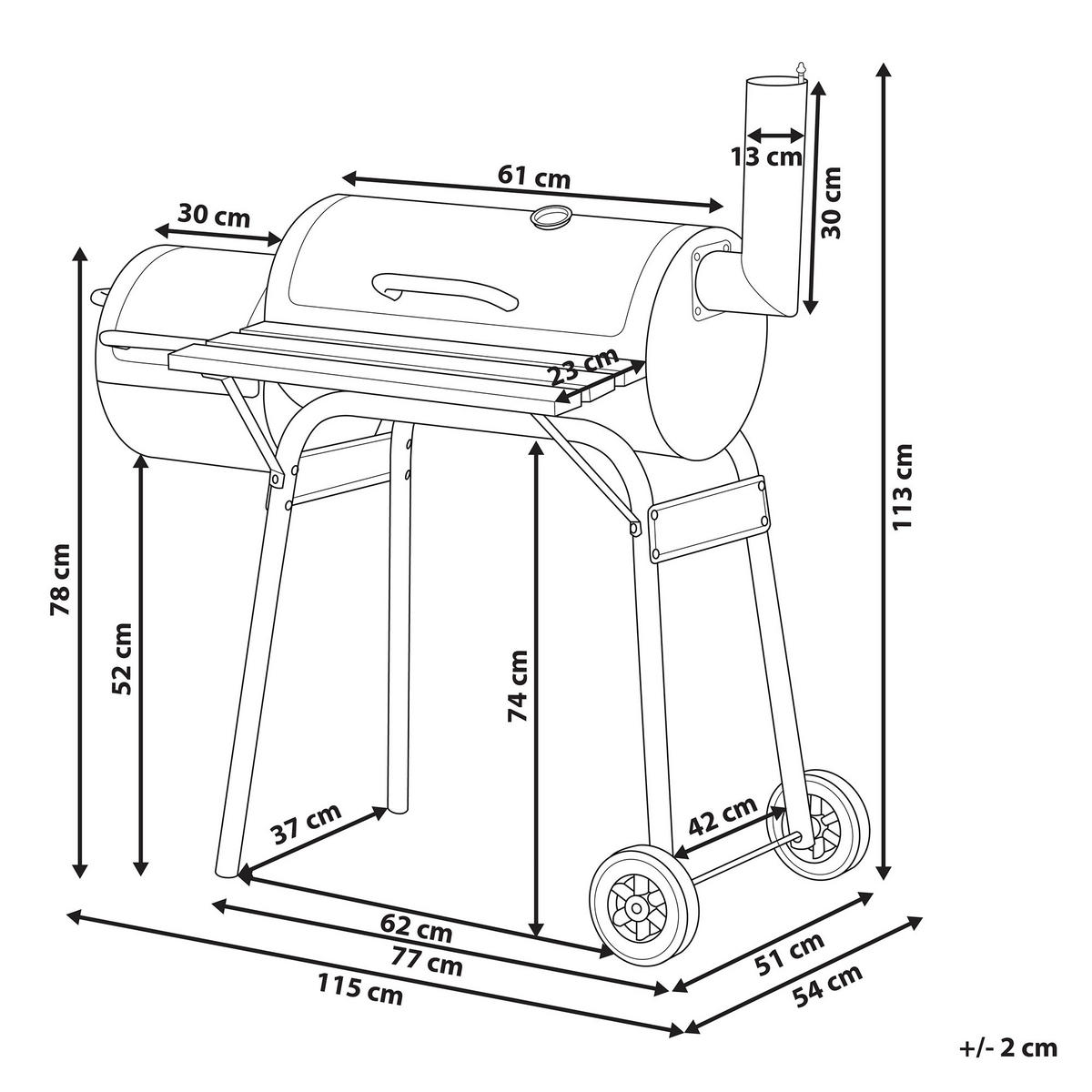 HOLZKOHLEGRILL mit Räucherkammer schwarz rollbar Katla - Schwarz, Metall (66/114/110cm)