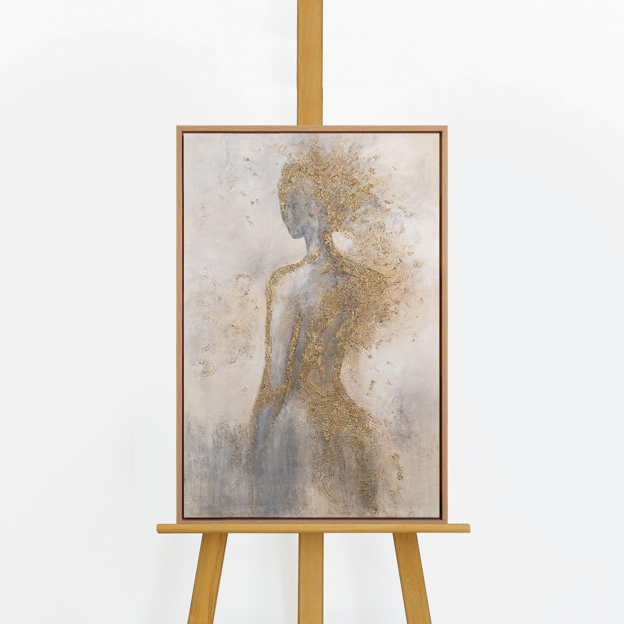 GEMÄLDE Goldene Aura Schattenfugenrahmen Eichefarben 60x40 cm - Eichefarben, Holz (60/40cm) - YS-art gallery