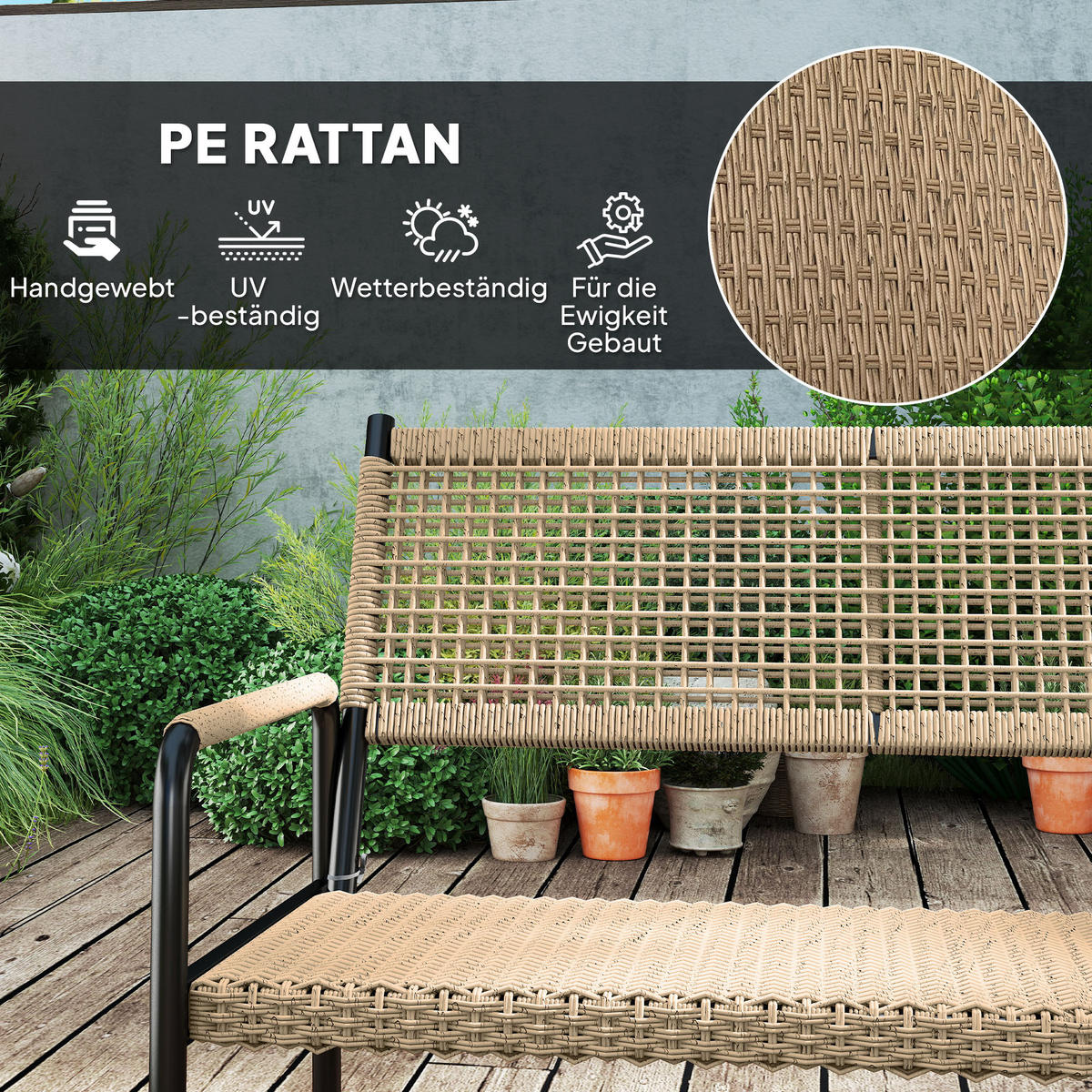GARTENMÖBEL LOUNGE-SET DE-06737 4-teilig mit Glastisch Dunkelgrau/Gelb - Dunkelgrau, Kunststoff/Metall - ComfortXL