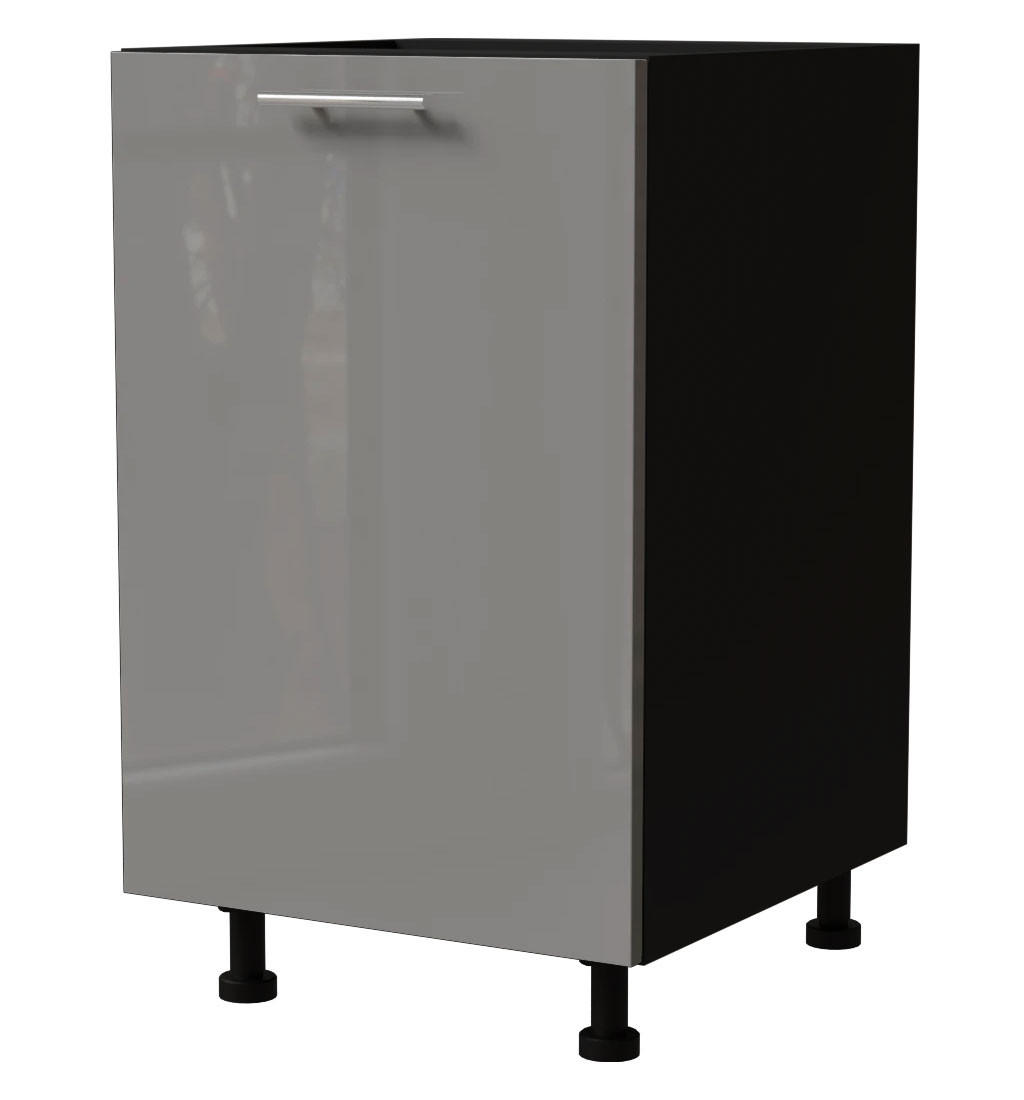 KÜCHENUNTERSCHRANK Essen D1D/50 Grau Hochglanz / Schwarz Matt 50 / 50 / 82cm - Schwarz/Grau, Holz/Holzwerkstoff (50/82/50cm) - Feldmann-Wohnen