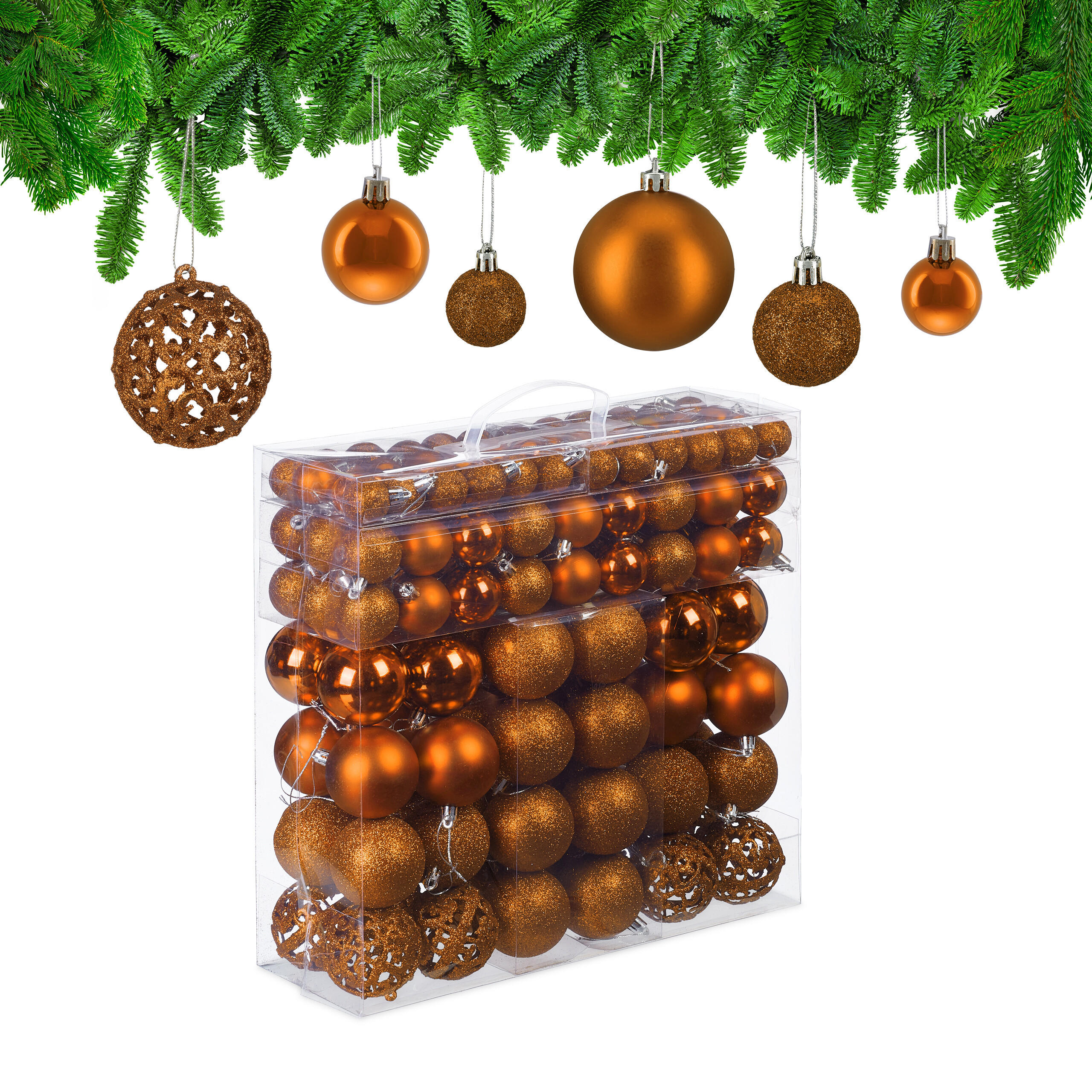 150-TLG.WEIHNACHTSKUGELN-SET - Orange, Kunststoff (6/7/6cm) - Relaxdays