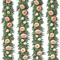 KÜNSTLICHE Blumengirlande 4-teiliges Set Rose Eukalyptus 170 cm Champagnerrosa - Multicolor, Kunststoff (10cm)