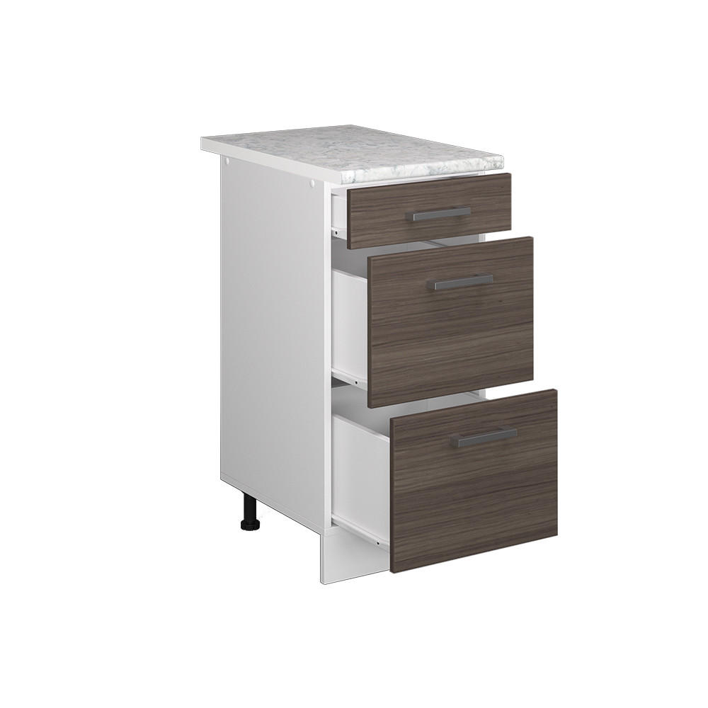 KÜCHENSCHRANK R-Line Grau 40 cm mit Schubladen, AP Marmor - Weiß/Braun, Holzwerkstoff (40/81.6/60cm) - Vicco