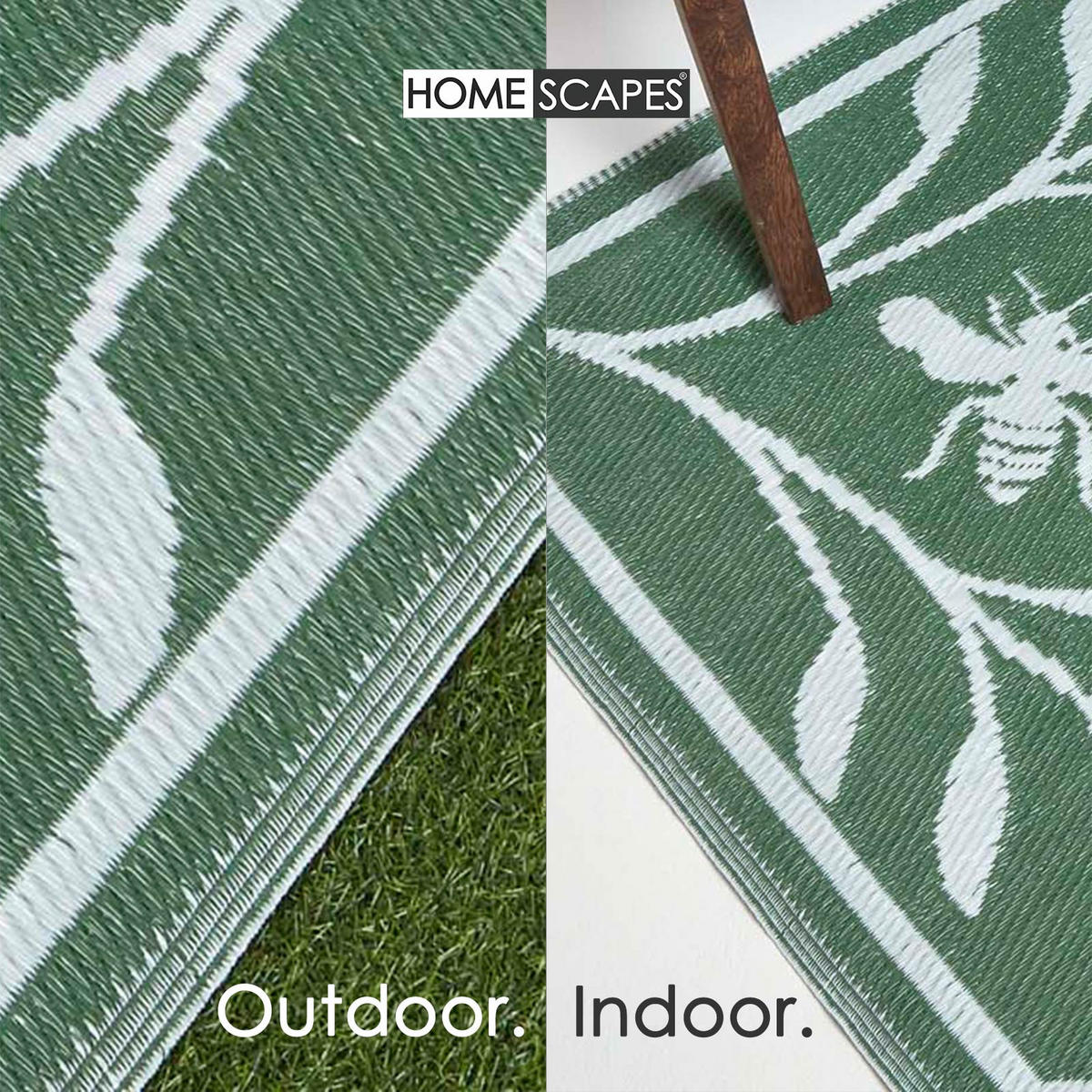 OUTDOORTEPPICH floral mit Bienen-Design 122/182 cm - Grün, Kunststoff (122/182cm) - Homescapes