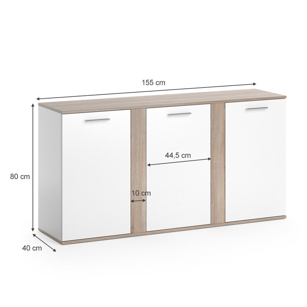 KOMMODE Novelli Sonoma 155 x 80 cm mit Türen - Sonoma Eiche, Holzwerkstoff (40/80/155cm) - Vicco