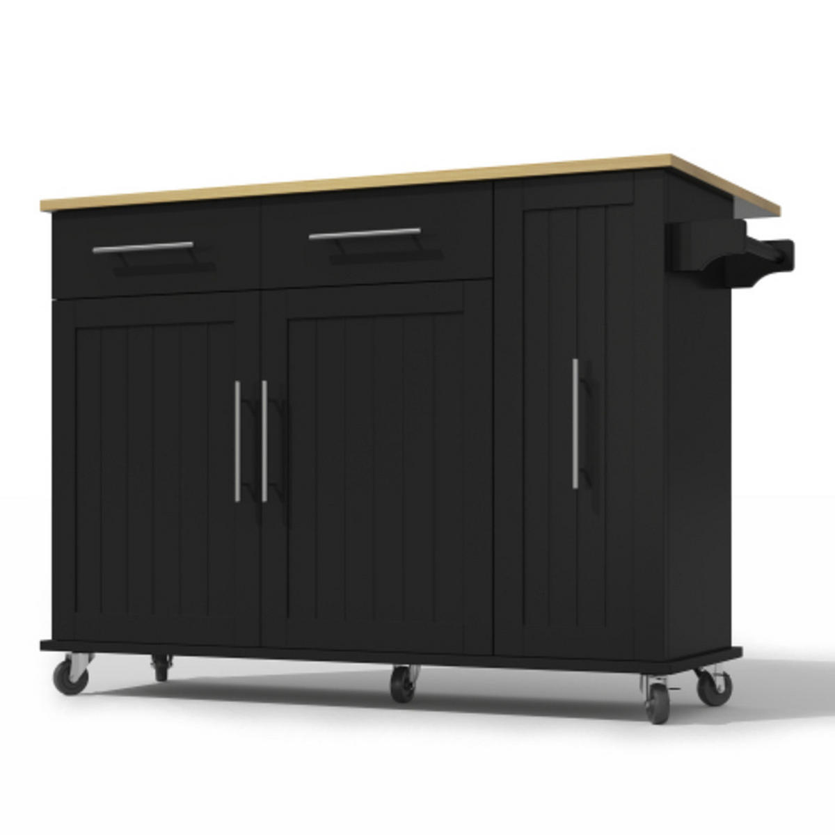 KÜCHENINSEL Schwarz-Natur aus MDF mit ausziehbarem 3-Ebenen-Regal und klappbarer Erweiterungsplatte 120 × 40(65) × 90 cm - Schwarz, Holzwerkstoff (120/90/65cm) - Luhomfu