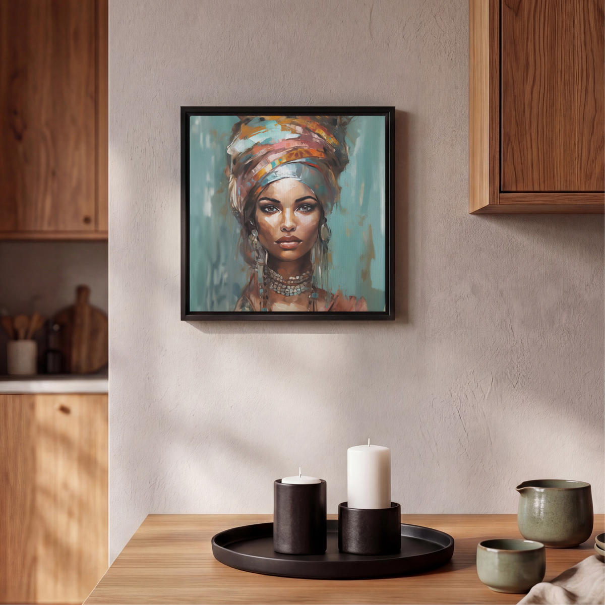 LEINWAND Bilder mit Rahmen - Frau - Kunst - Schmuck - Porträt - 20x20 - Blaugrau, Textil (20/20cm) - MuchoWow