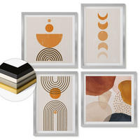 WANDBILDER 4er Set - 50x50 cm & 40x60 cm Silberner Rahmen - Boho-minimalistische Dekorationen - Silberfarben, Kunststoff (50/50cm) - ArtPrintCave