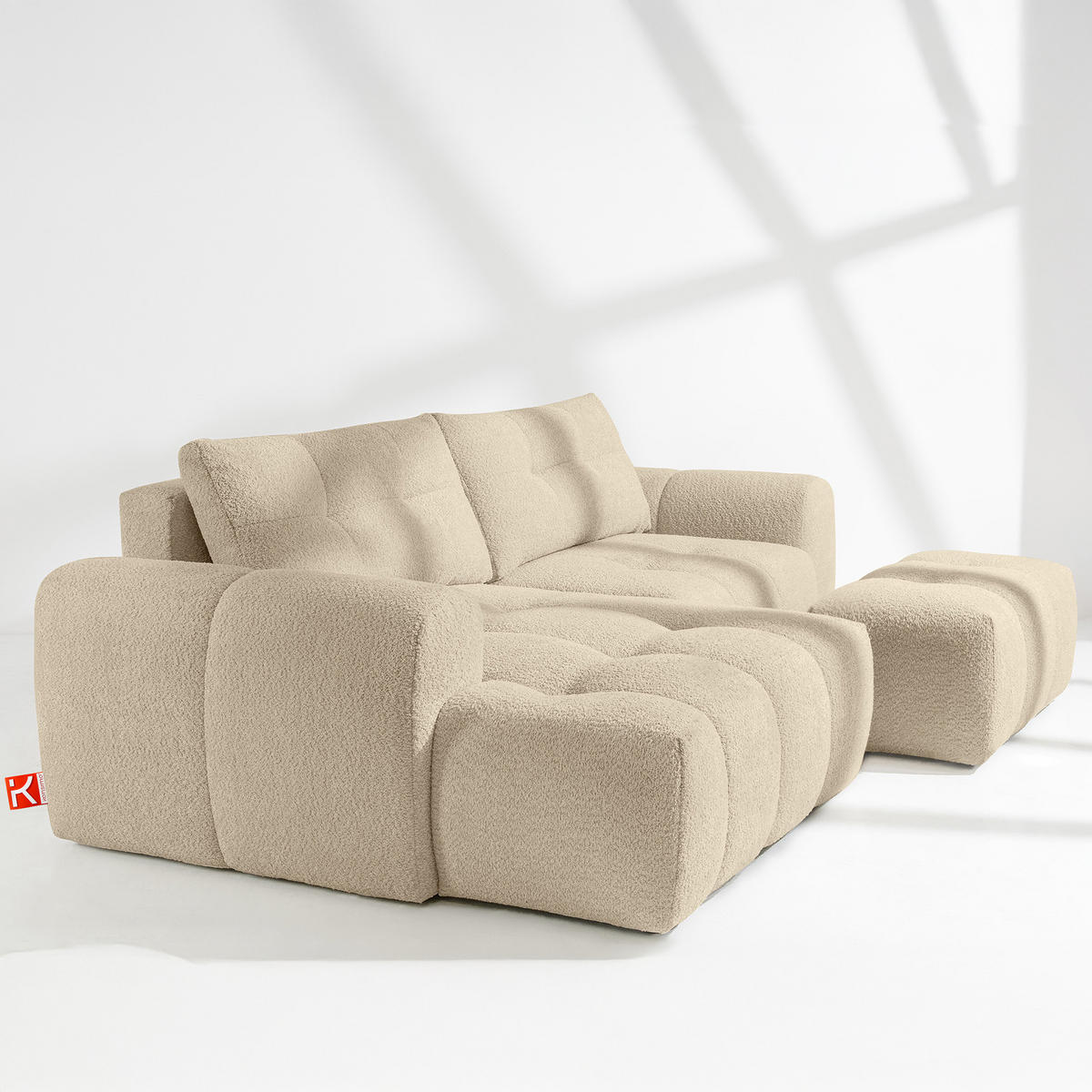 ECKSOFA LINKS RAVIA, Bouclé, Hellbeige - Beige, Holz/Textil (256/104cm) - KONSIMO®