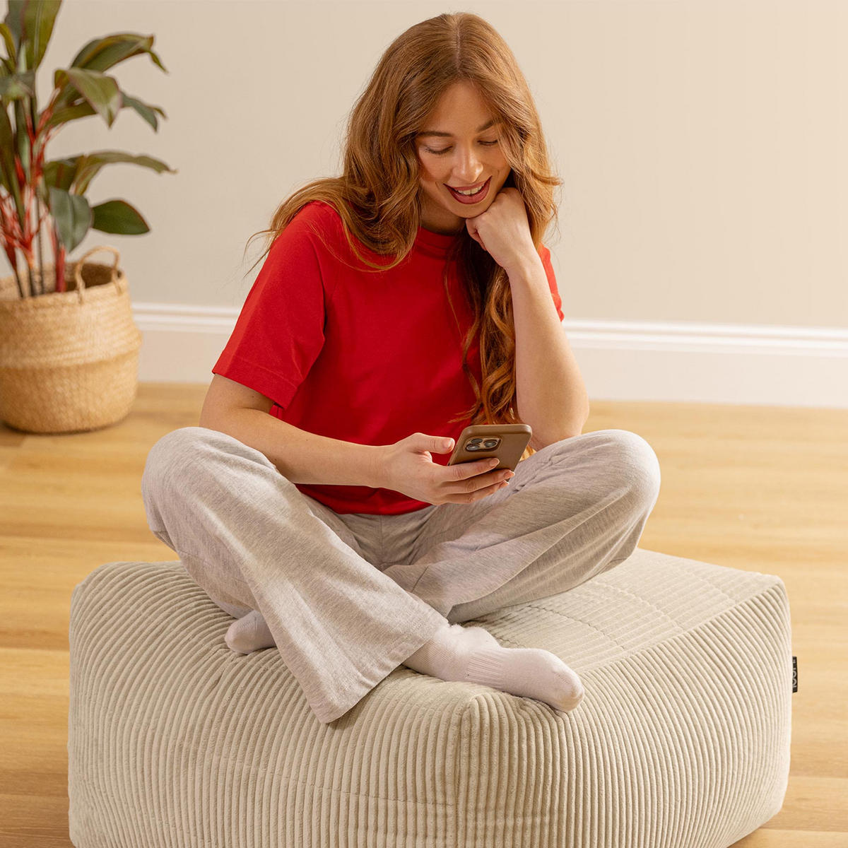 SITZSACK-HOCKER Noa modular Cord - Beige, Textil (75/70/78cm) - icon