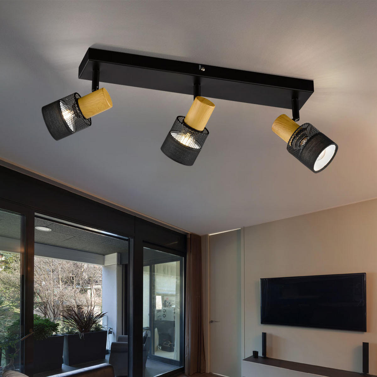 LED DECKENLEUCHTE Holzoptik Braun - Schwarz, Holz (45/8/17cm)