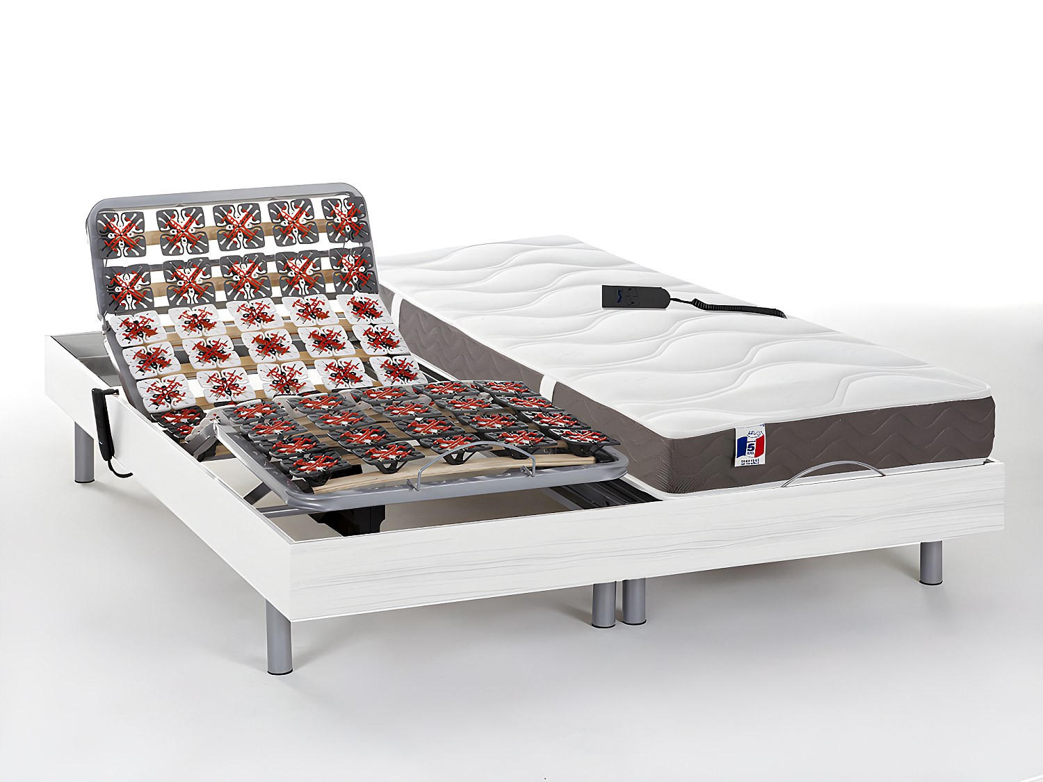 BETT mit elektrischem Lattenrost - 2 Personen - holz - weiß Jupiter - Weiß, Holz/Holzwerkstoff (80/200cm) - Vente-Unique
