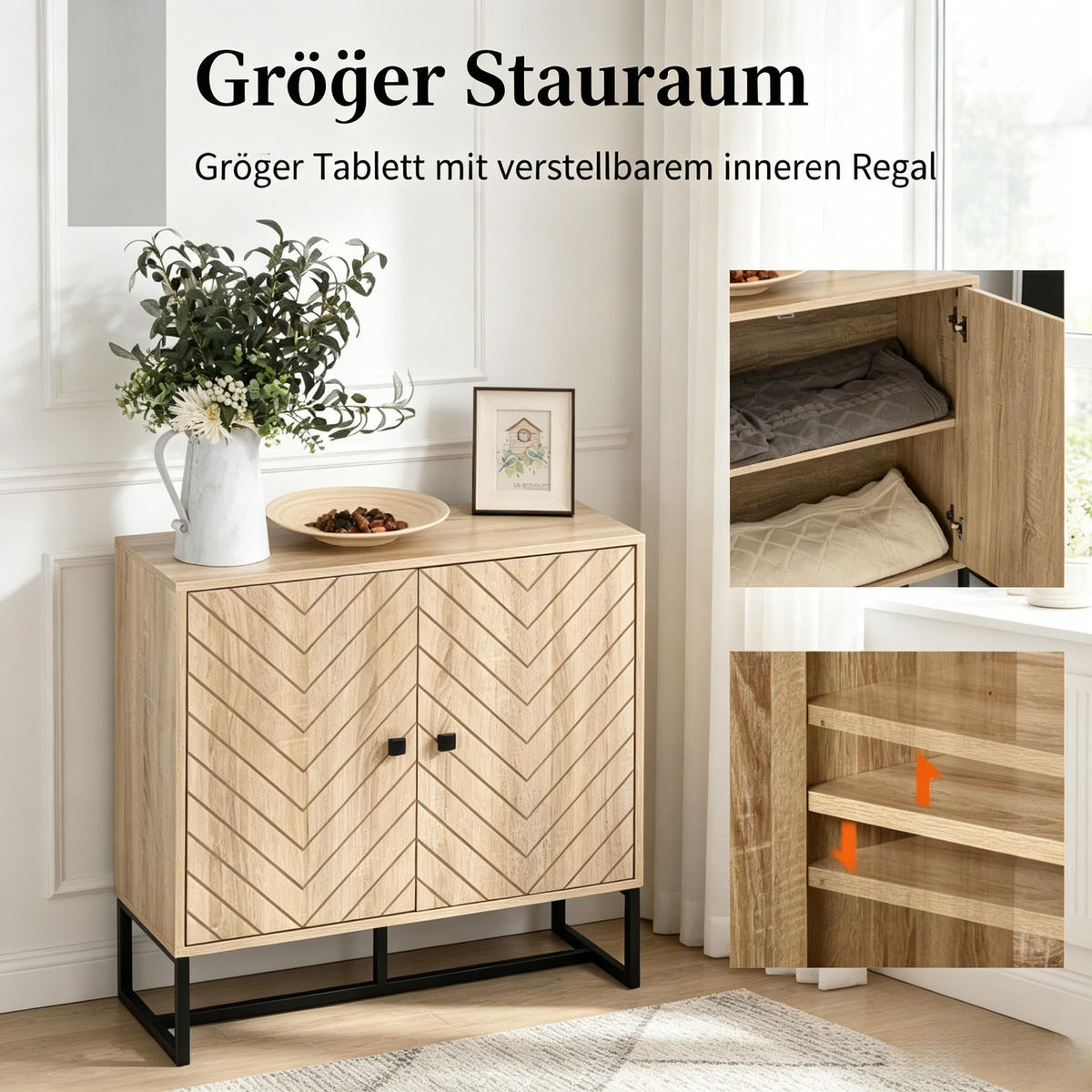 SIDEBOARD DE-38083 80/29,5/80 cm mit verstellbaren Regalen Naturholz - Naturfarben, Holzwerkstoff (80/80/29.5cm) - ComfortXL