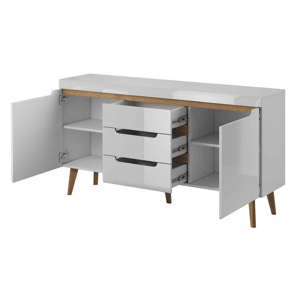 SIDEBOARD NORDICO 160/83/40 cm mit 3 Schubladen 2 Türen Weiß - Weiß, Holzwerkstoff (160/83/40cm) - MASSENO