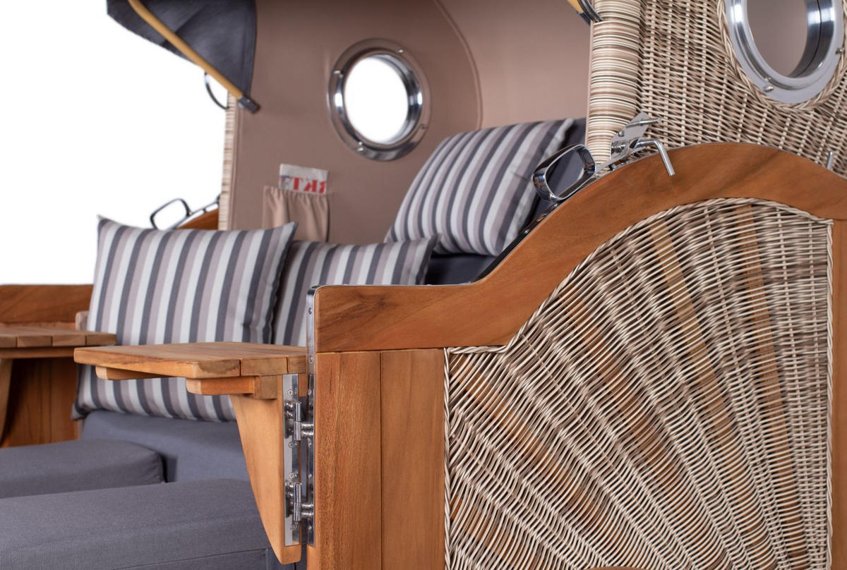 STRANDKORB Komplettset: Ammersee Teak Bullauge - PE shell - Modell 544 - Grau, Holz/Kunststoff (125/165/80cm) - bene living