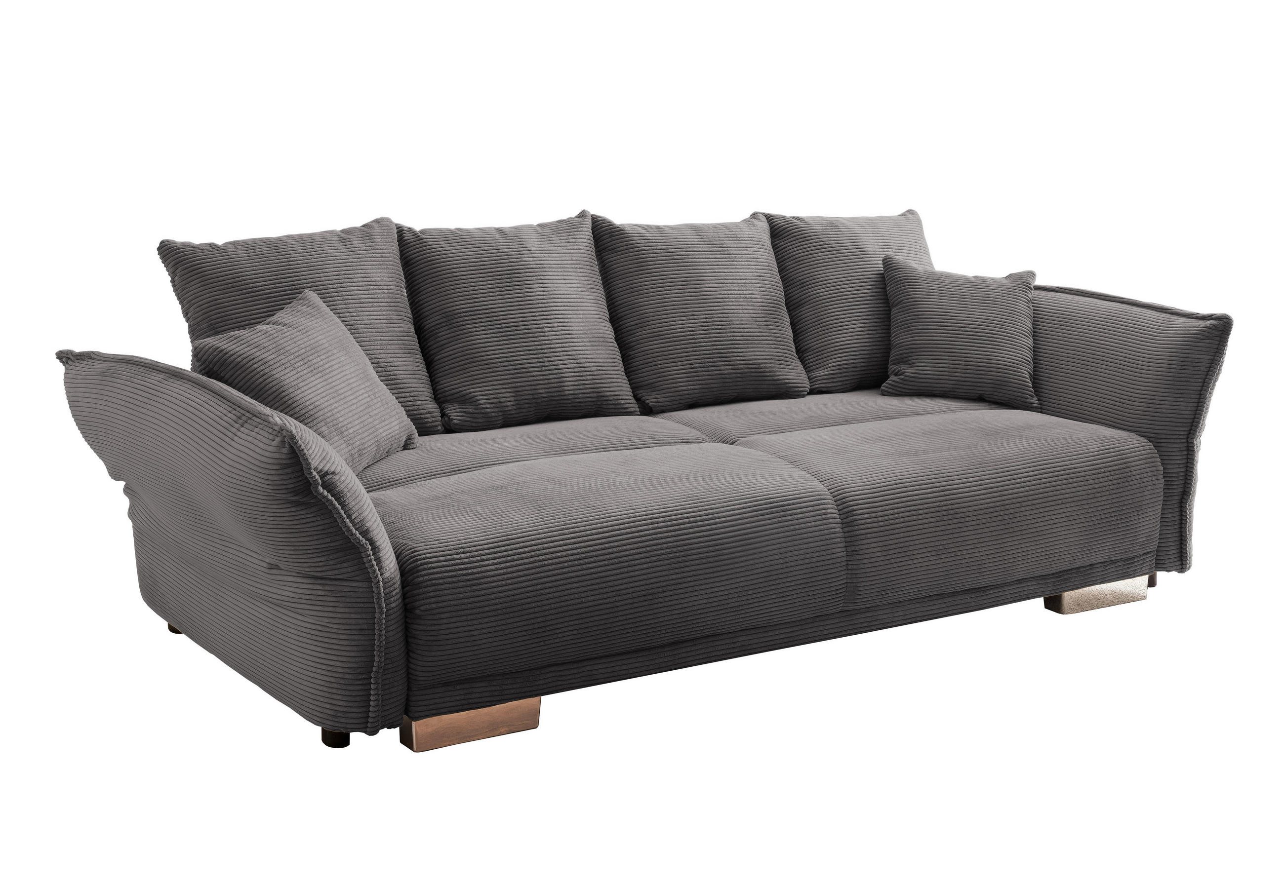 BIG-SOFA mit Schlaffunktion 242/131/90 cm Federkern, verstellbare Armlehnen, Bettkasten, Liegefläche 168x199 cm, Cord Grau Anthrazit / 17214 - Chromfarben/Anthrazit, Kunststoff/Textil (242/90/131cm) - luma-home