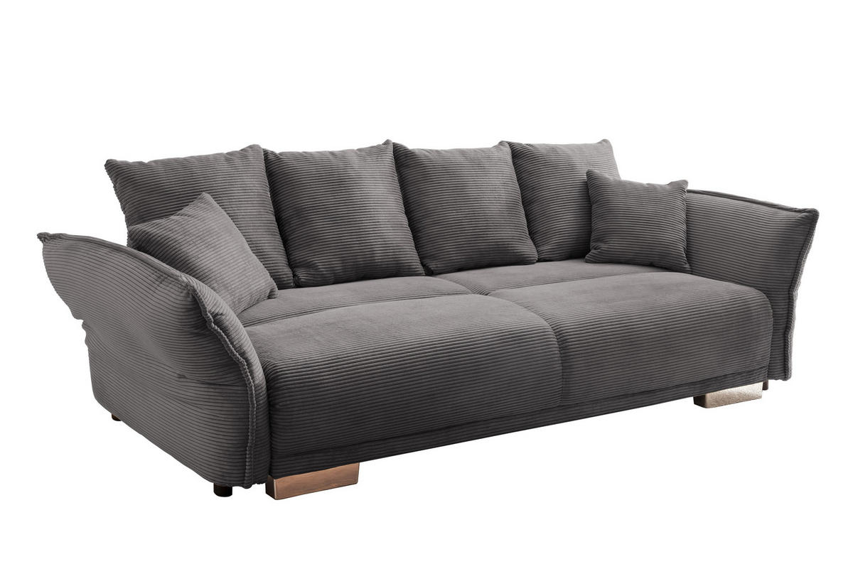BIG-SOFA mit Schlaffunktion 242/131/90 cm Federkern, verstellbare Armlehnen, Bettkasten, Liegefläche 168x199 cm, Cord Grau Anthrazit / 17214 - Chromfarben/Anthrazit, Kunststoff/Textil (242/90/131cm) - luma-home