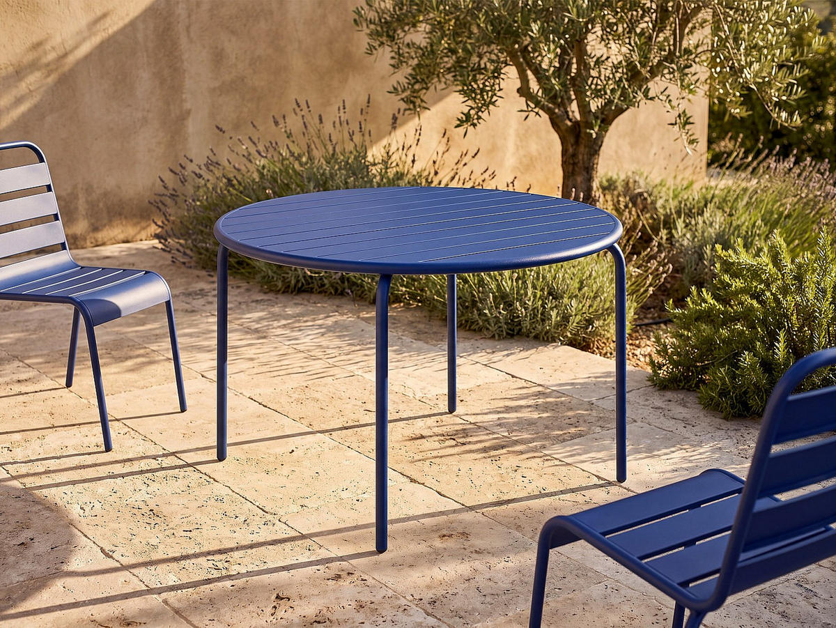 GARTENTISCH - 6 Personen - metall - marineblau Mirmande - Dunkelblau, Metall (130/130/74cm) - Vente-Unique