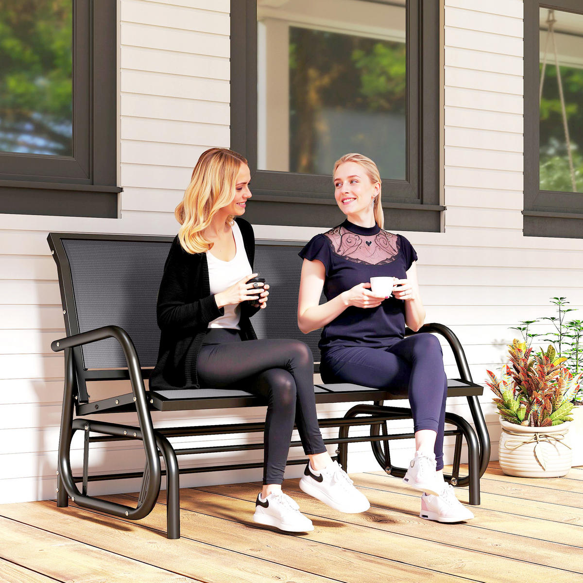 GARTENBANK DE-15233 2-Sitzer mit ergonomischen Armlehnen Grau - Grau, Metall (304.8/215.9/177.8cm) - ComfortXL