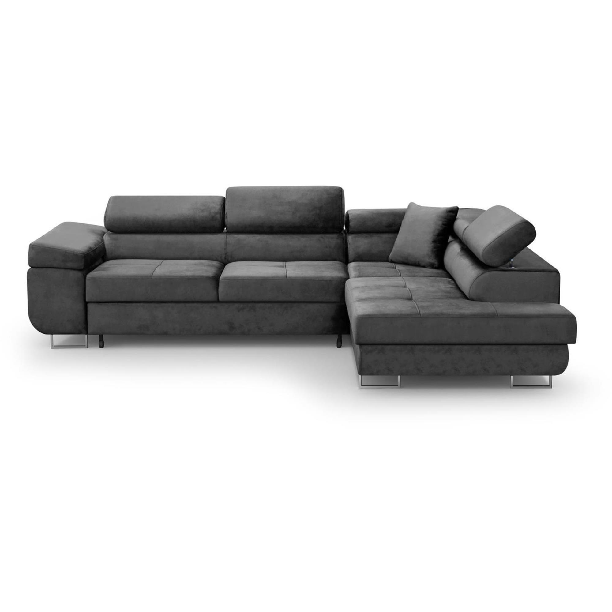ECKSCHLAFSOFA Vild verstellbaren Kopfstützen, Grau, rechts - Chromfarben/Grau, Textil (275/203cm) - Beautysofa