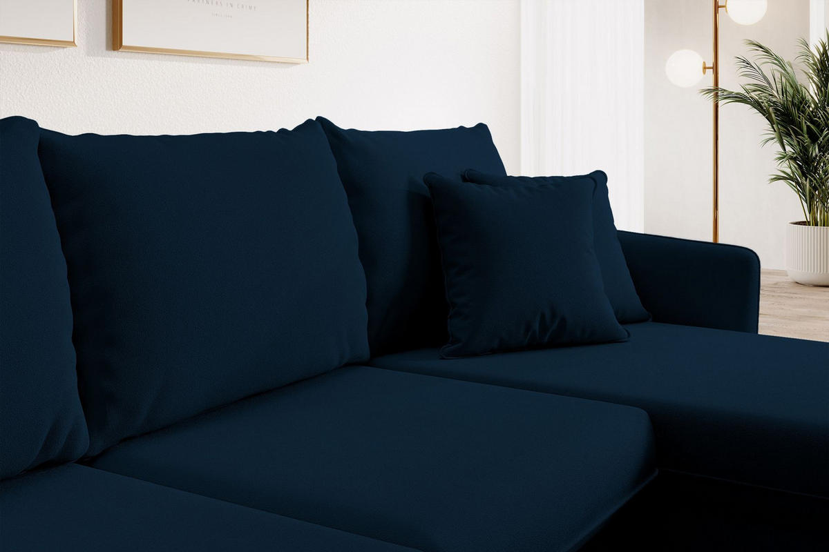 ECKSOFA Volio Dunkelblau Samt 223 cm - Schwarz/Dunkelblau, Textil/Metall (223/145cm) - Selsey