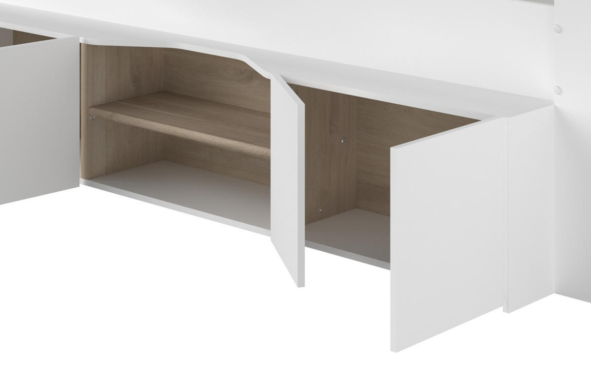 HOCHBETT Jugendzimmer Bett 90x200 mit Schreibtisch und Stauraum - Multicolor/Weiß, Holz/Holzwerkstoff (90/200cm) - Parisot Meuble