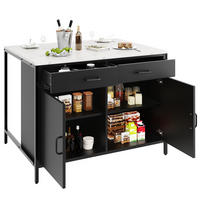 STEHTISCH 100x90x90cm Schwarz Marmoroptik mit 2 Schubladen & Eisenbeinen - Schwarz, Holzwerkstoff (100/90/90cm) - Modfu