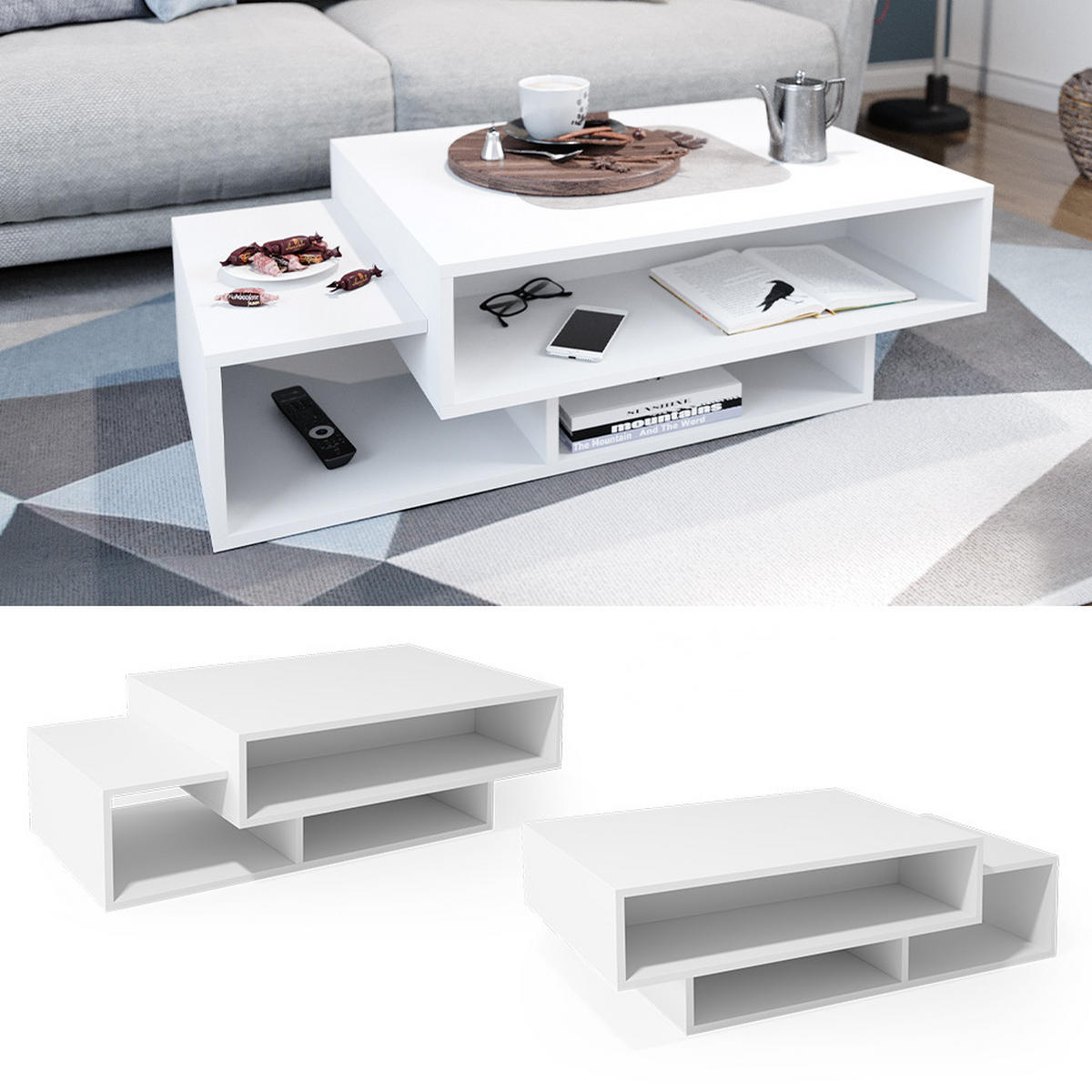 COUCHTISCH Bari Weiß 105 x 60 cm - Weiß, Holzwerkstoff (60/105/32cm) - Vicco