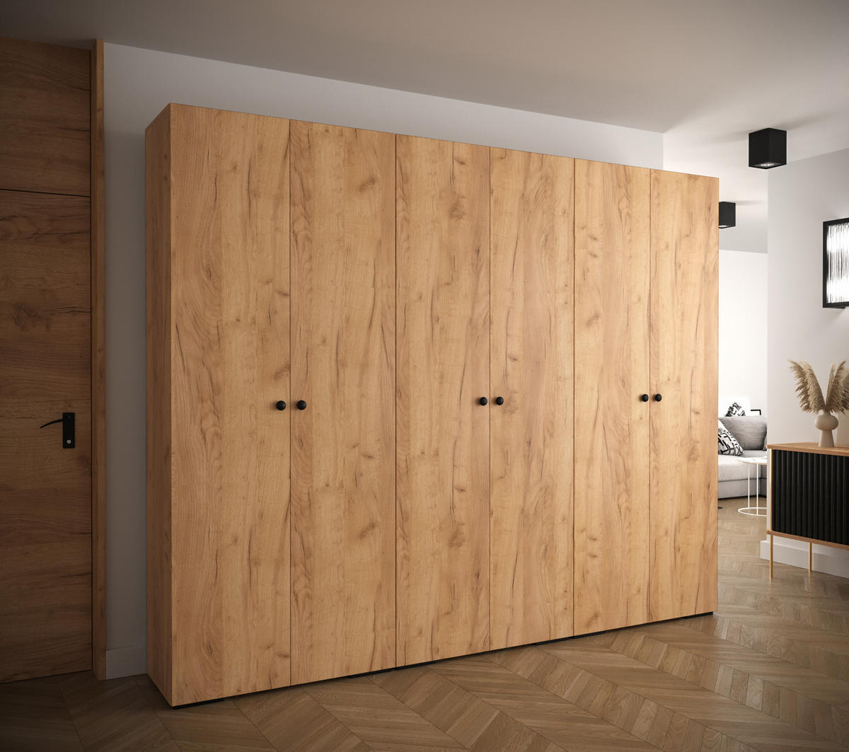 DREHTÜRENSCHRANK 236,7/300/47 6-türig - Alteiche/Goldfarben, Holz/Metall (300/236.7/47cm) - Abiks Möbel
