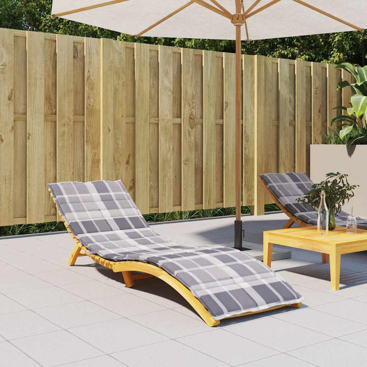 SONNENLIEGEN-AUFLAGE Grau Karomuster 200/60/3 Cm Oxford-Gewebe - Grau, Textil (60/3/200cm) - vidaXL