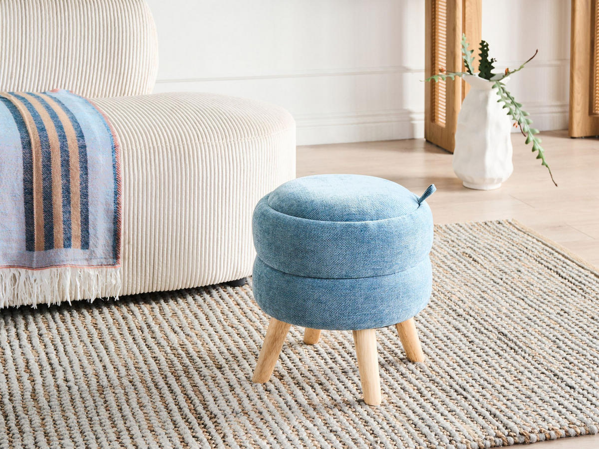 POUF mit Stauraum Chenillegewebe Blau Hawley - Blau, Textil (40/41/40cm) - Beliani