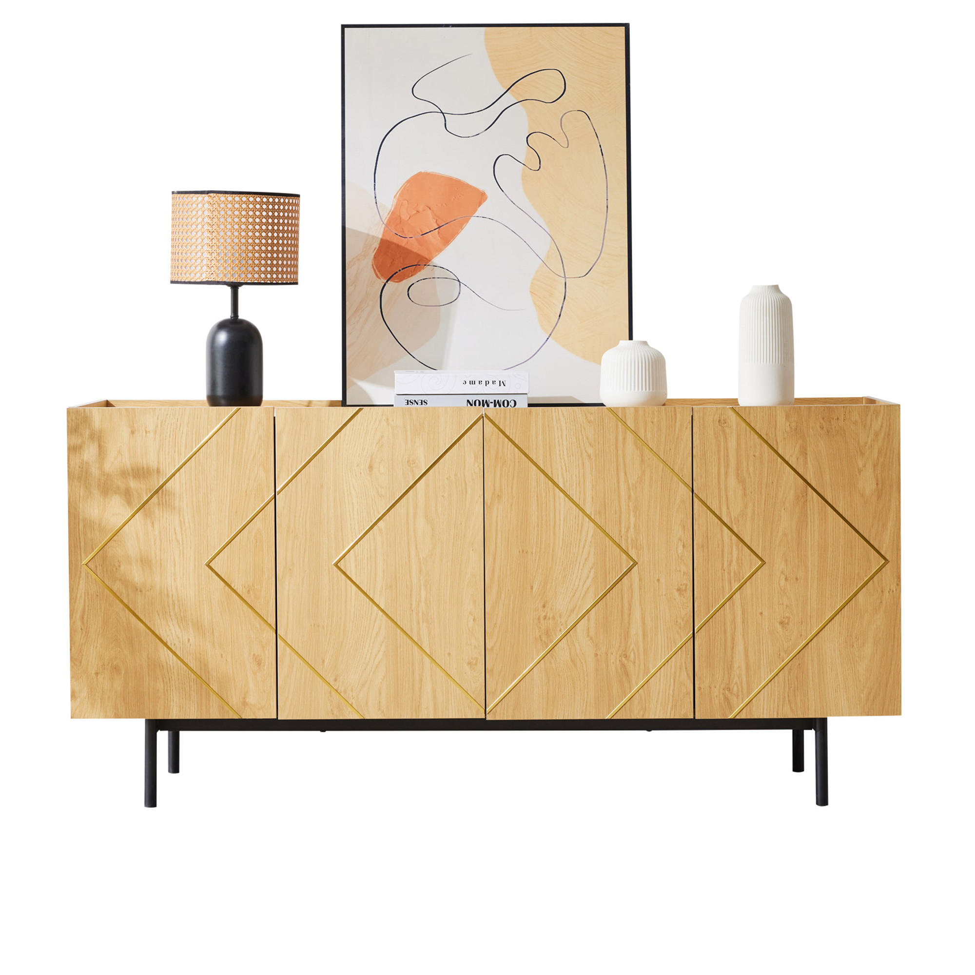 SIDEBOARD Buffet 4 Türen Naturholz 160x40x78cm - Naturfarben, Holzwerkstoff (40/78/160cm) - FLIEKS