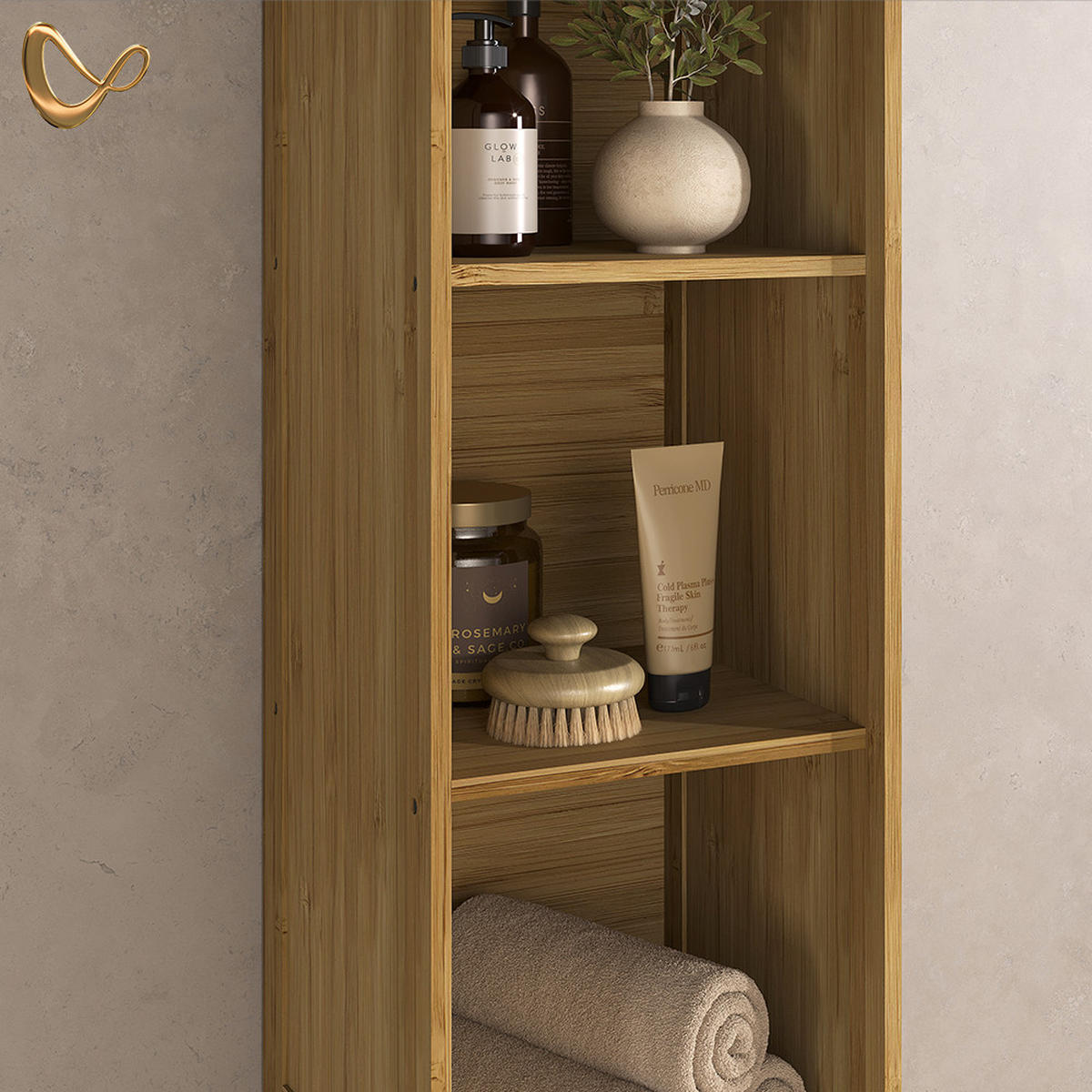 KOPALNIŠKA OMARICA Mincio, Bambus, 30 x 170 cm z 1 vrati - naravne barve, leseni material (30/170/29cm) - Livinity®