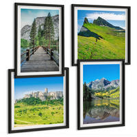BILDER SET 4er Set - 50x50 cm & 40x60 cm Schwarzer Rahmen - Grüne Hügel mit einer Burg - Schwarz, Kunststoff (50/50cm) - TULUP