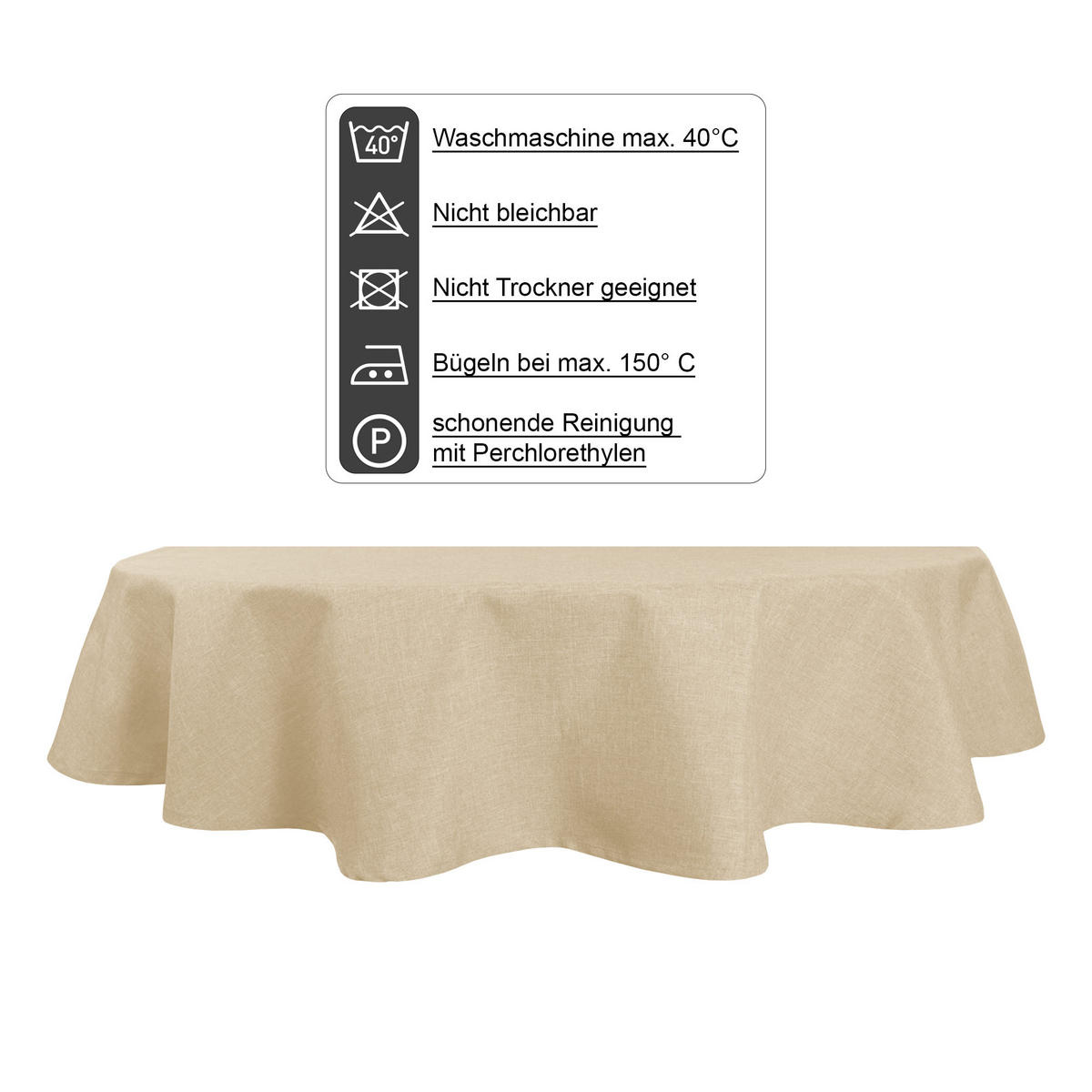 TISCHDECKE Leinenoptik 135/180 cm oval Ecru - Ecru, Textil (135/180cm) - TiborTex
