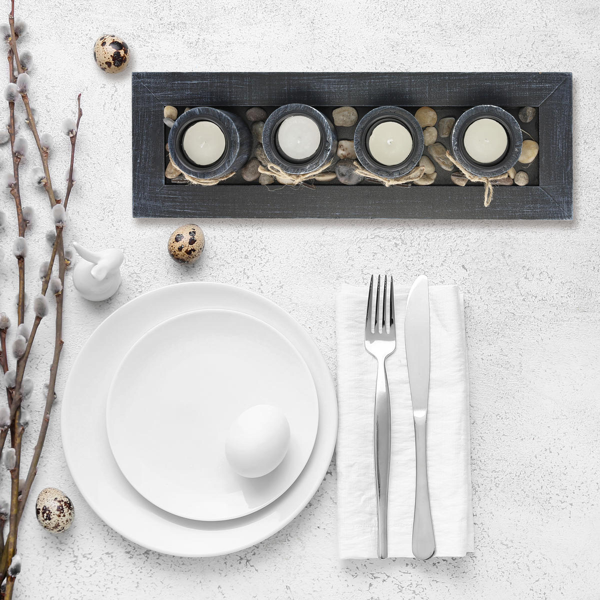 TEELICHTHALTER - Schwarz, Holzwerkstoff/Stein (10.5cm) - Relaxdays